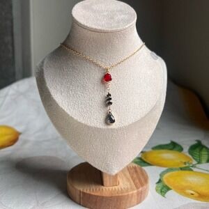 Black Onyx Garnet Red Pearl Dangle Drop Witchy Gothic Vampy Fun Elegant Necklace